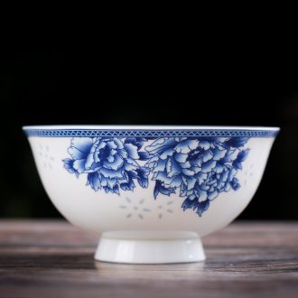 Jingdezhen home to eat a single rainbow noodle bowl bowl of soup bowl prevent hot tall bowl bubble bone bowls suit blue and white porcelain bowl