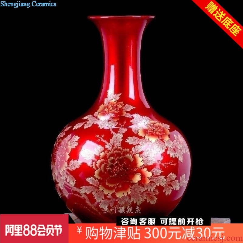 Mesa Chinese red crystal vase jingdezhen ceramics glaze blooming flowers modern household decorates sitting room furnishing articles