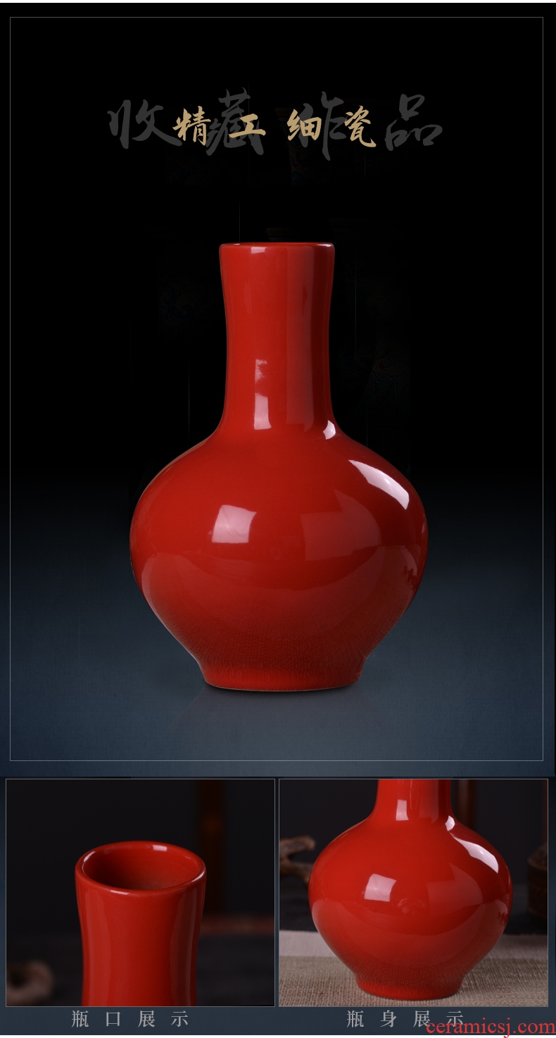 Jingdezhen ceramics red porcelain vase flower arranging furnishing articles home wine cabinet TV ark type sitting room adornment