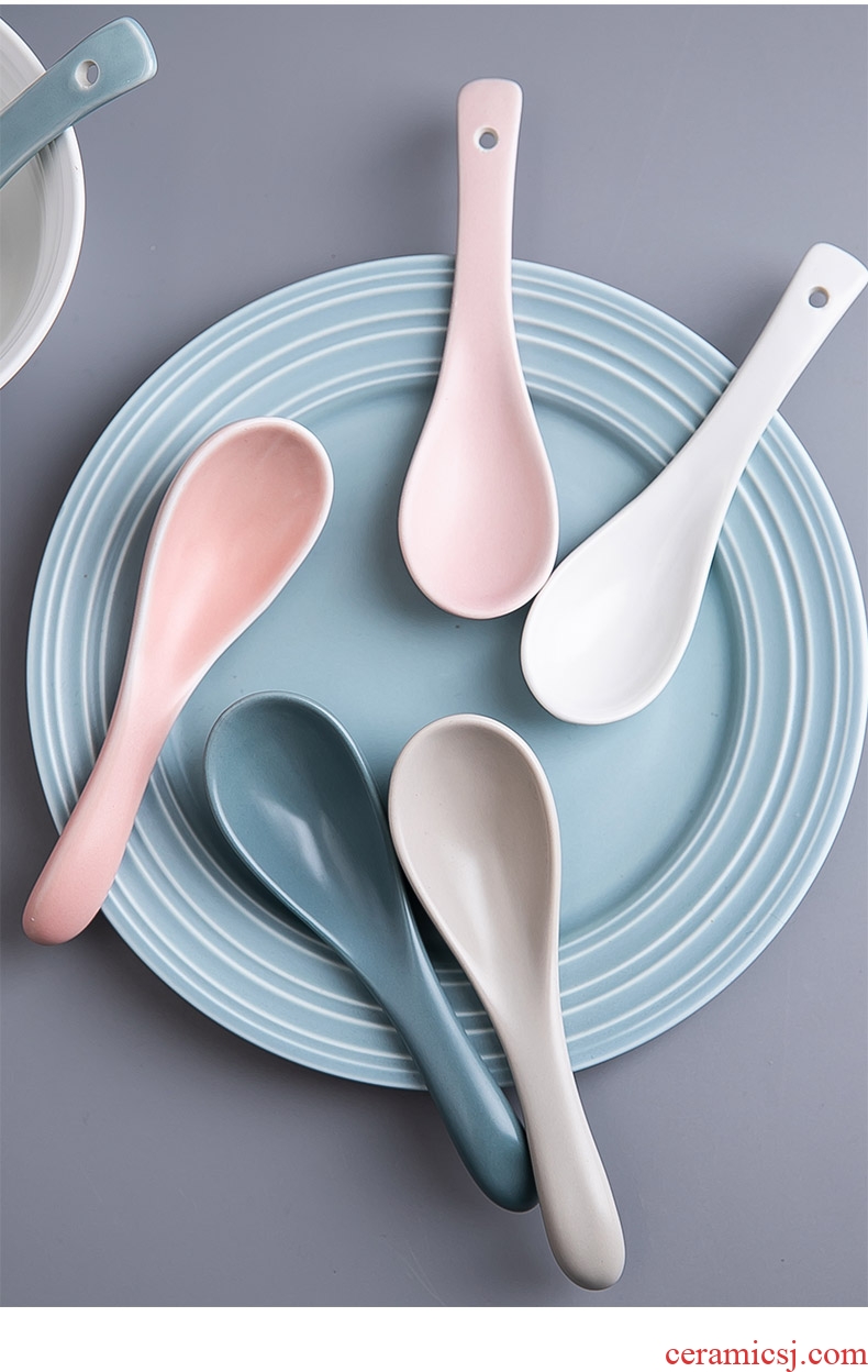 Japanese ceramics long-handled spoon jingdezhen household lovely dinner drink gruel creative soup spoon spoon scoop
