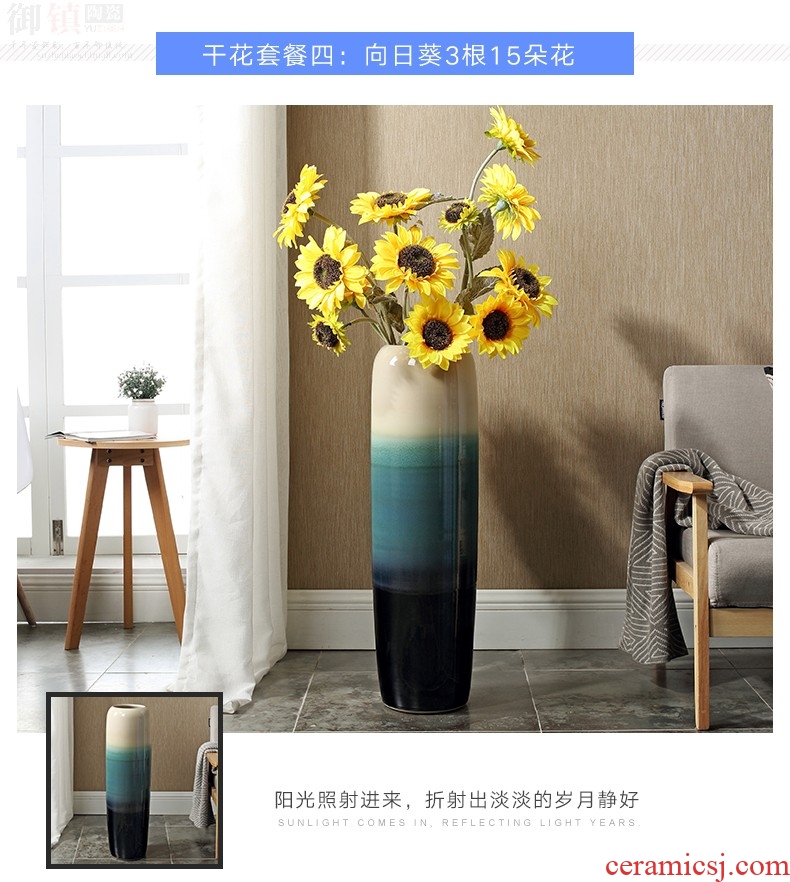 Chinese style household ceramics high porch decorate sitting room ground vase hydroponics simulation dried flowers Nordic decorative furnishing articles