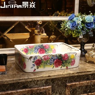 JingYan roses love art stage basin rectangle ceramic lavatory continental basin basin sink