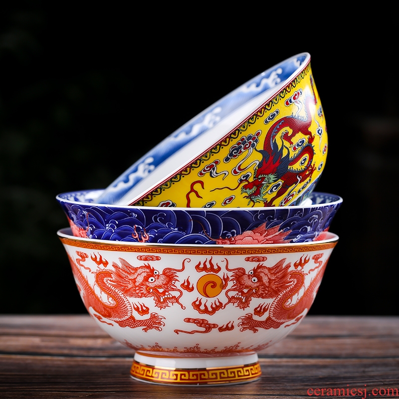 Jingdezhen ceramic bone China dinner rainbow noodle bowl individual household 6 inches tall with imitation GuLongWen longevity bowl noodles in soup bowl