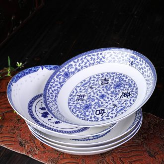 Jingdezhen ceramic household single bone soup plate plate plate plate son deep dish 0 blue and white porcelain plates