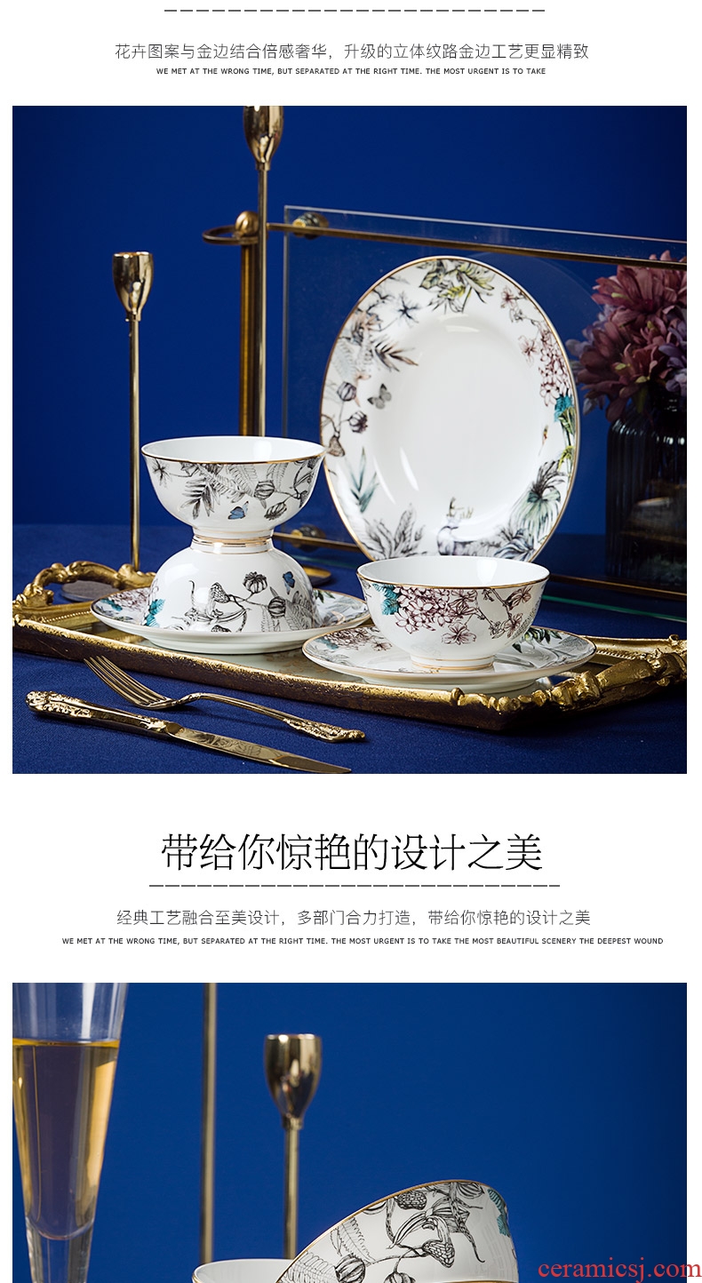 Jingdezhen ceramic tableware Chinese style luxurious dishes suit household chopsticks to eat bowl bowls plates special ideas