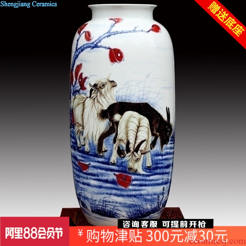Jingdezhen ceramics hand-painted three Yang kaitai dry flower vase home sitting room place modern mesa adornment
