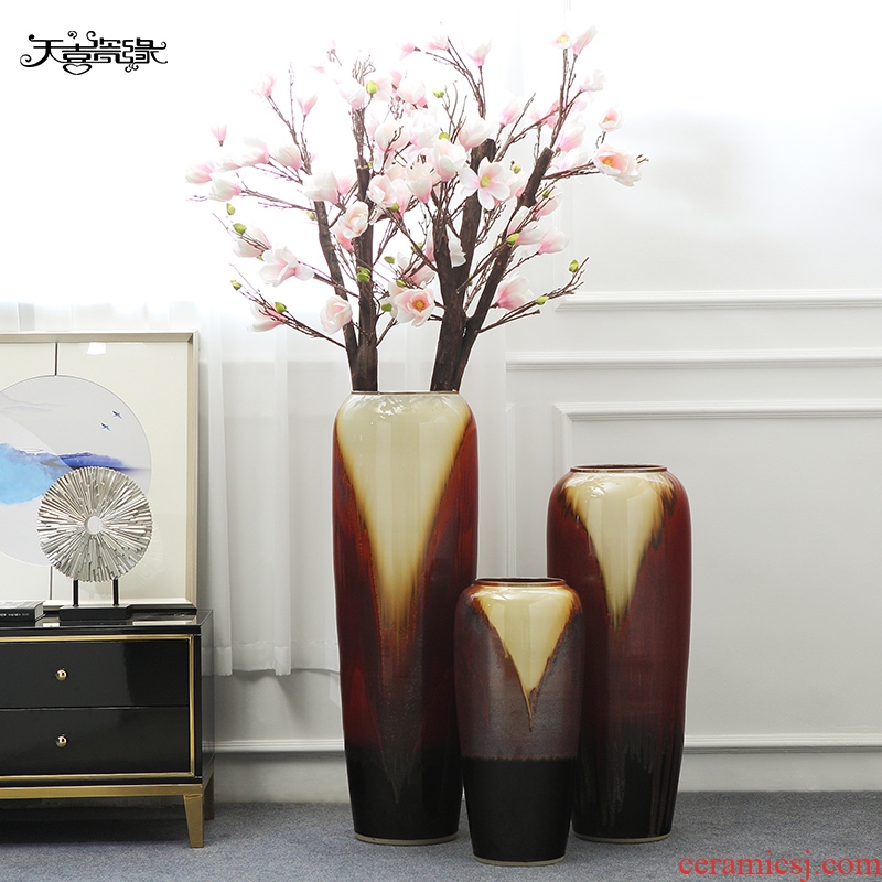 New Chinese style ceramic landing simulation flower vase large sitting room suit dry flower arrangement home furnishing articles