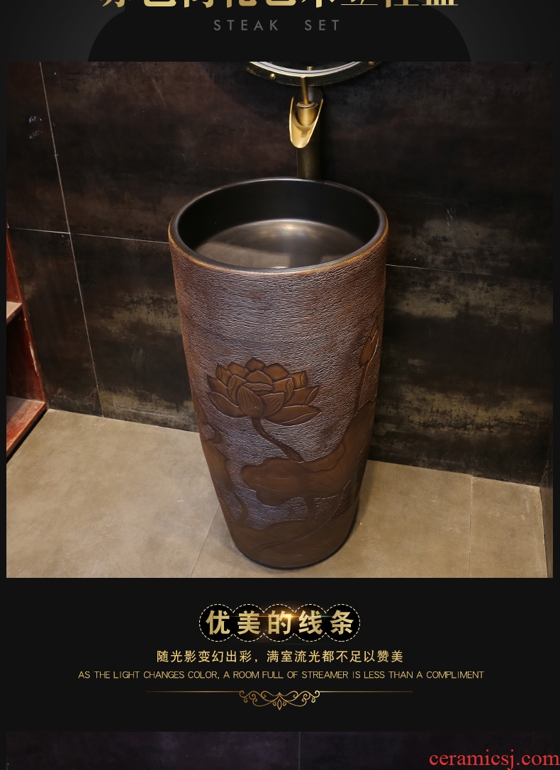 Ceramic basin vertical column column JingYan red lotus floor one sink basin pillar type lavatory