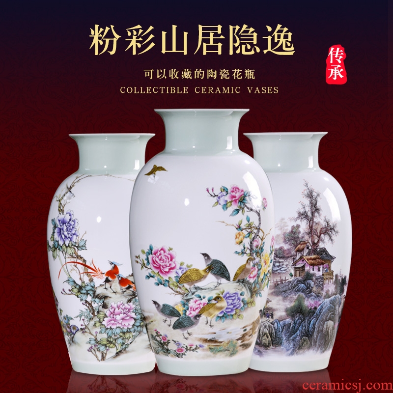 Jingdezhen ceramic vase furnishing articles flower arranging dried flowers pastel landscape painting Chinese style household adornment bedroom living room