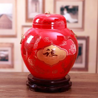 Jingdezhen ceramics China red Chinese general storage tank vase sitting room adornment is placed a wedding gift
