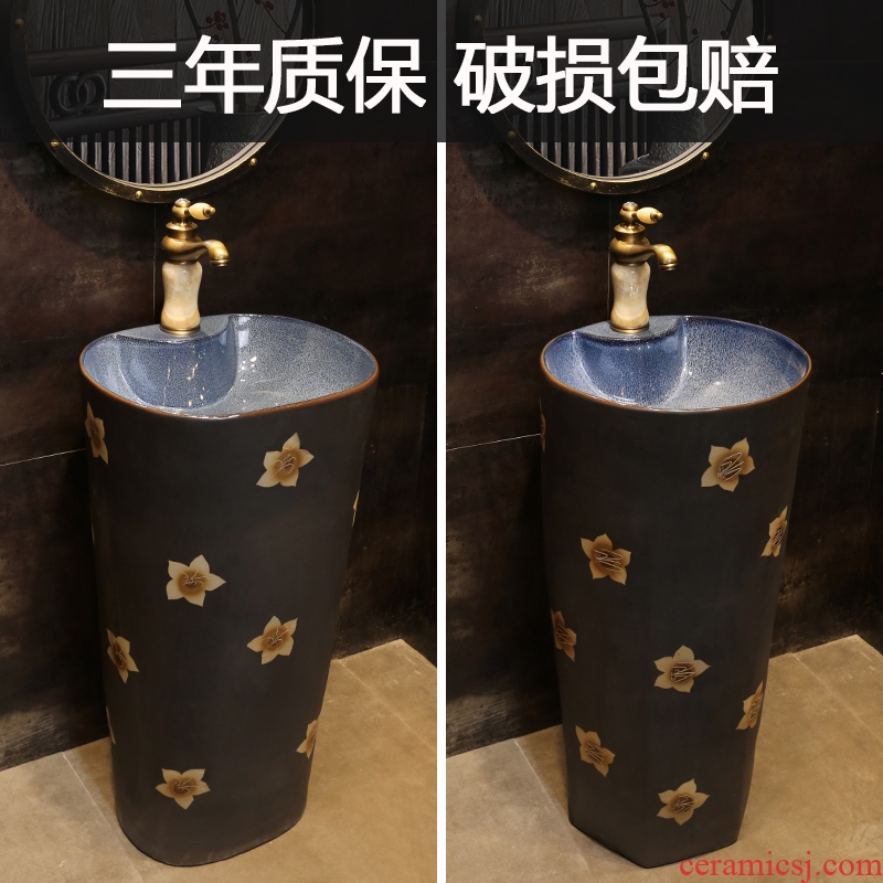 JingYan pearl flower column type lavatory ceramic basin floor lavabo vertical integrated arts column column
