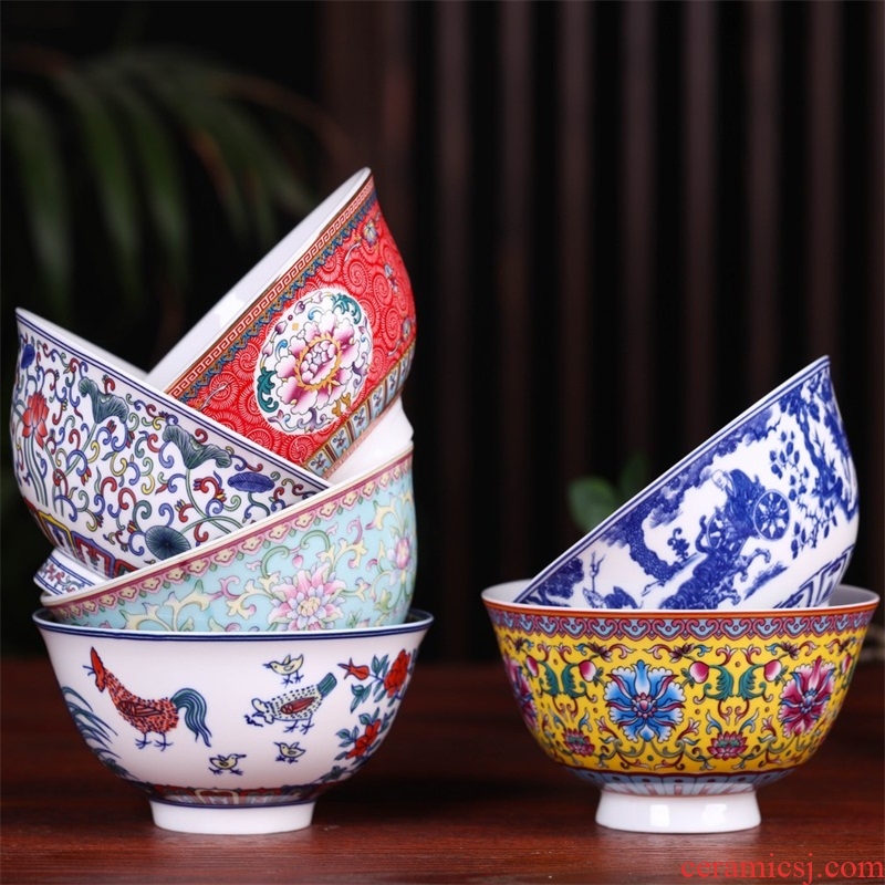 Jingdezhen ceramic bowl a single high against the iron rice bowl Chinese instant noodle soup dishes suit household antique bowl of long life