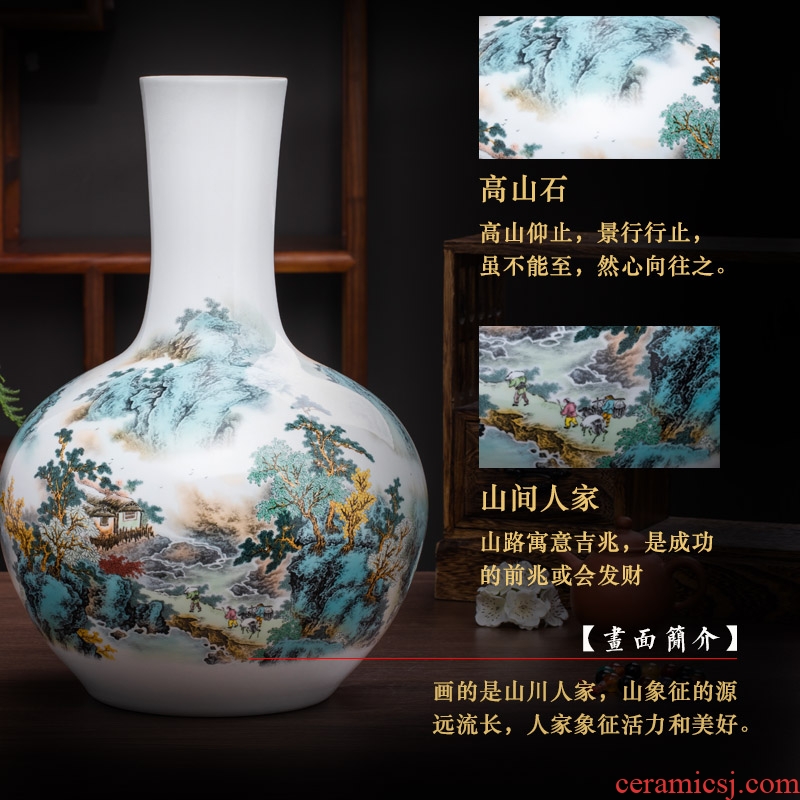 Jingdezhen ceramics vase famous hand-painted landscape tree Chinese style living room rich ancient frame furnishing articles home decoration