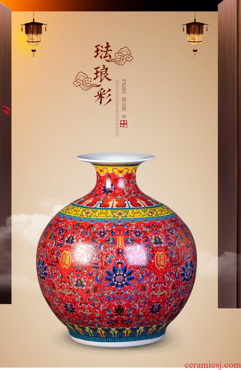 Archaize of jingdezhen ceramics colored enamel vase flower arranging the sitting room of Chinese style household adornment pomegranate bottles of furnishing articles