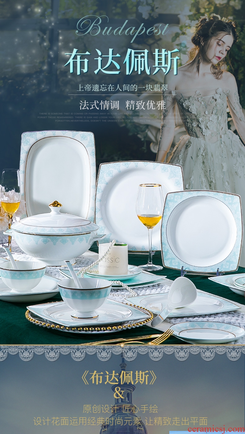 European-style luxury jingdezhen ceramic tableware dishes suit household high-grade bone porcelain bowl chopsticks dishes commercial gift