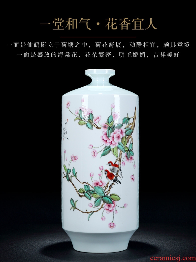 Jingdezhen hand-painted pastel big vase furnishing articles new Chinese style sitting room porch desktop decoration household porcelain carving