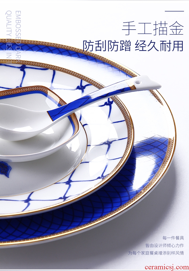 New Chinese blue and white porcelain bowls suit tangshan high-grade bone porcelain tableware ceramic dishes dishes suit household Chinese wind