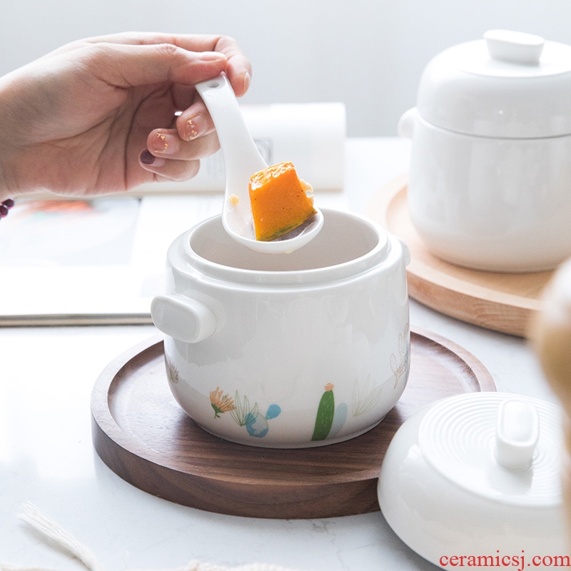 Bird's nest stew water 1-2 with ceramic double stew with cover small Chinese creative individual to offer them steamed steamed egg