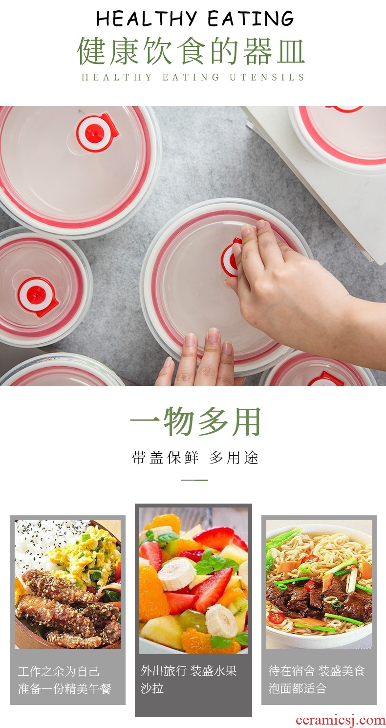 Ceramic creative household preservation bowl three-piece lunch box large bento box of a salad bowl bubble rainbow noodle bowl with tureen suits