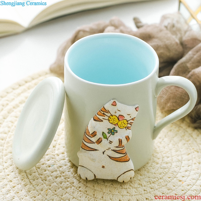 Japanese mugs of cartoon cat content of jingdezhen creative lovely office cup with cover cup of milk