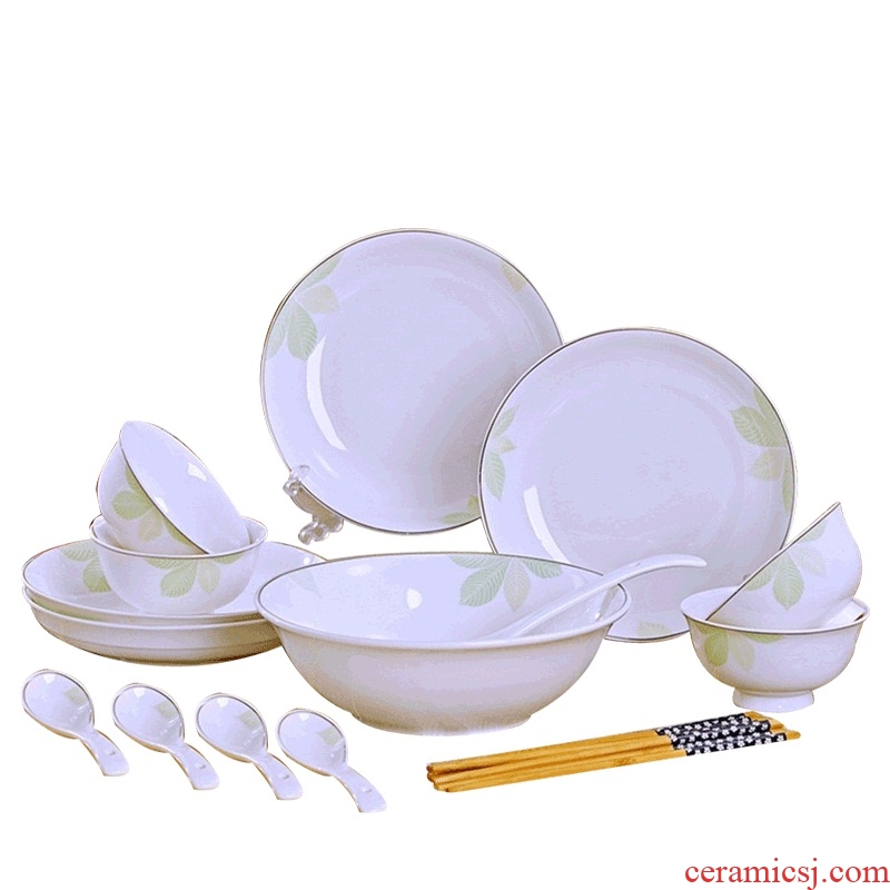 Jingdezhen dishes suit household ceramics tableware 4 people eat bread and butter plate soup bowl combine simple bowl chopsticks sets