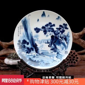 Blue and white porcelain of jingdezhen ceramic hang dish setting wall decorative plate of modern home desk office furnishing articles of handicraft