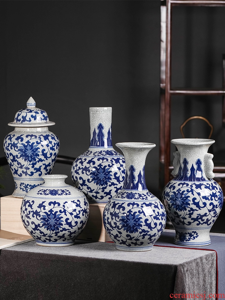 Blue and white porcelain of jingdezhen ceramics bound branch lotus bottle of new Chinese style decoration room porch flower arrangement handicraft furnishing articles