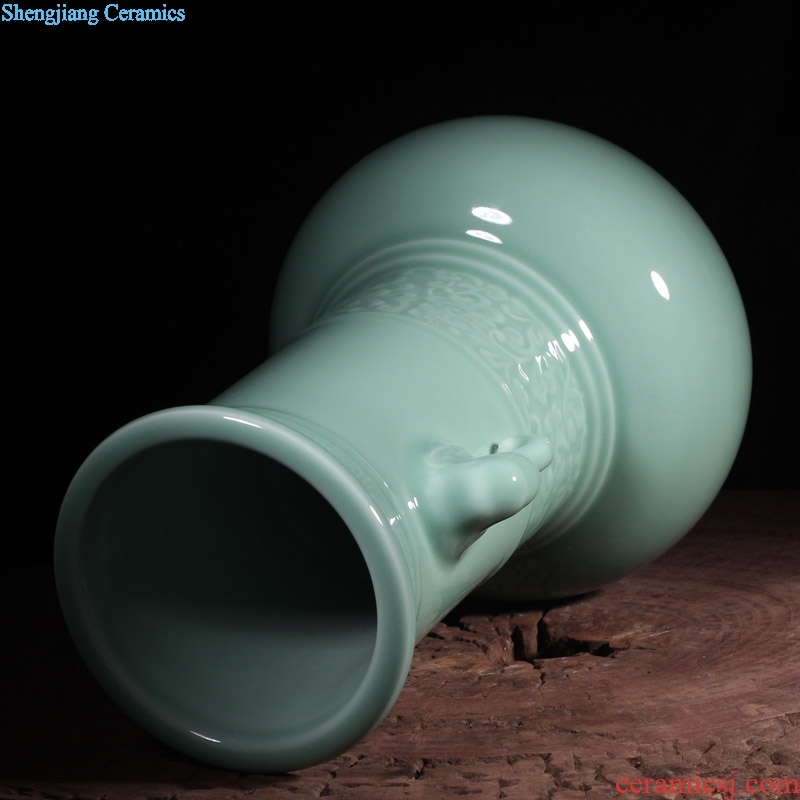 Jingdezhen high-grade shadow green porcelain vase like zun luxurious cultural moral ceramic gifts gifts