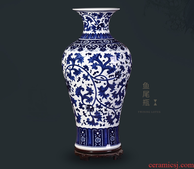 Hand-painted blue and white porcelain of jingdezhen ceramics of large vases, flower arranging new Chinese style household furnishing articles porch decoration