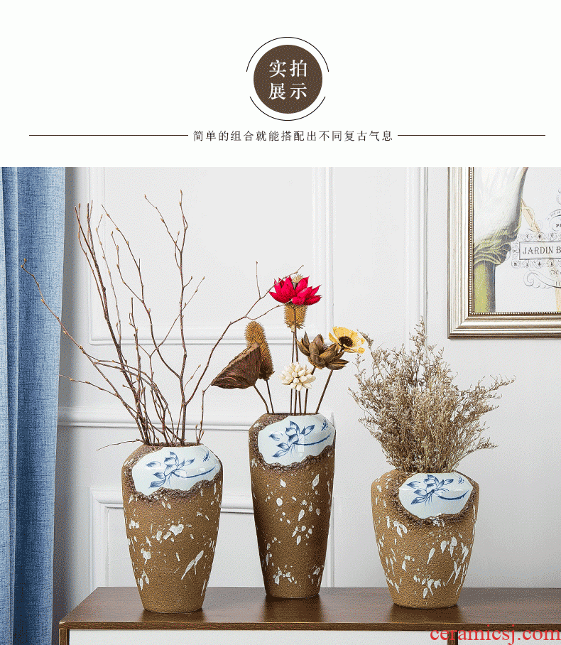 Jingdezhen handmade ceramic vases, dried flowers place to live in the living room table surface decoration is new Chinese style porch flower arrangement