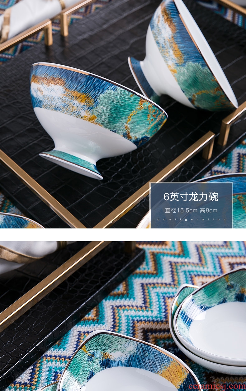 Bone China tableware Nordic upscale gift dishes chopsticks combination jingdezhen ceramic dishes suit American household