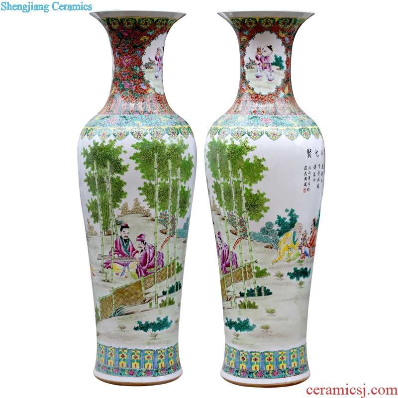 Jingdezhen ceramic hand-painted bamboo seven sages big vase opening gifts home sitting room of Chinese style floor furnishing articles