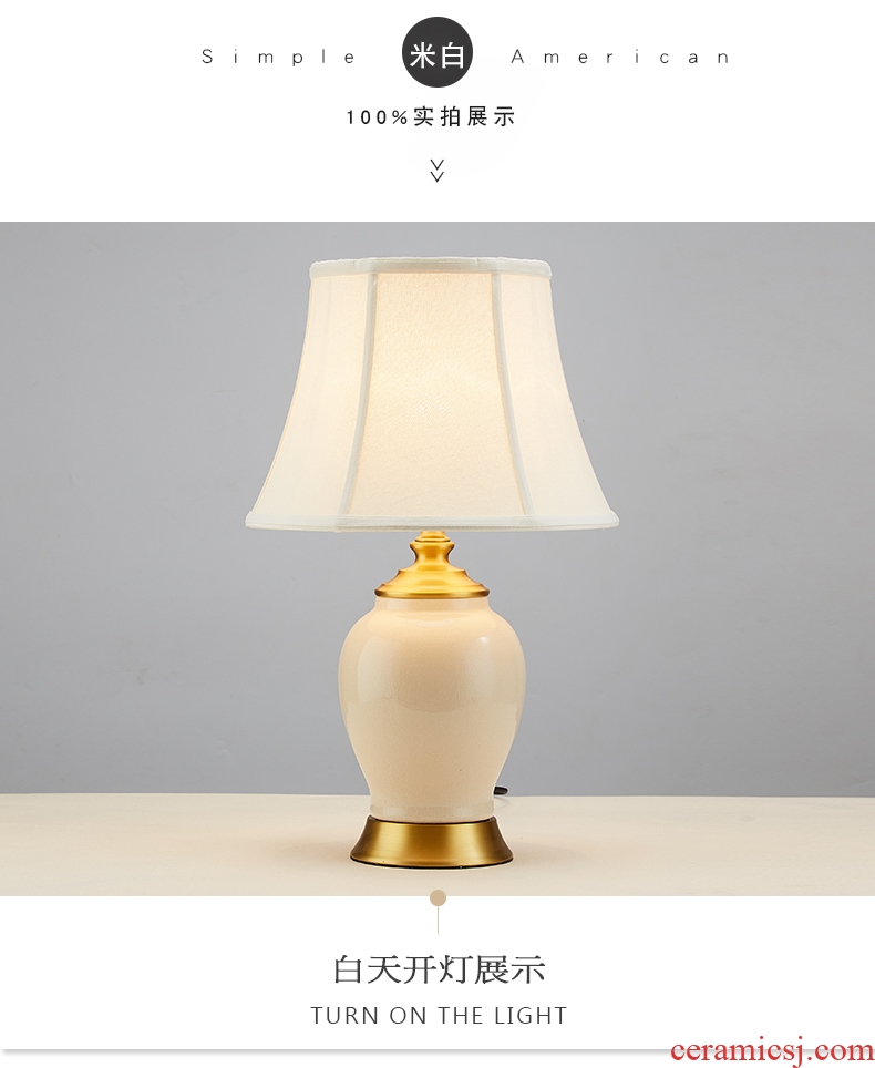 American contemporary and contracted European bedroom whole copper ceramic bedside lamp new Chinese style sweet home sitting room desk lamp