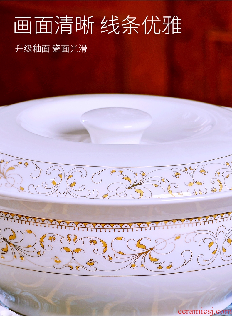 Jingdezhen ceramic soup pot with cover household soup bowl round pot dishes suit household 9 inches large soup bowl