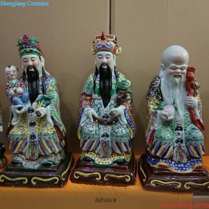 Jingdezhen 40 cm high sculpture porcelain color samsung furnishing articles fu lu shou samsung auspicious porcelain