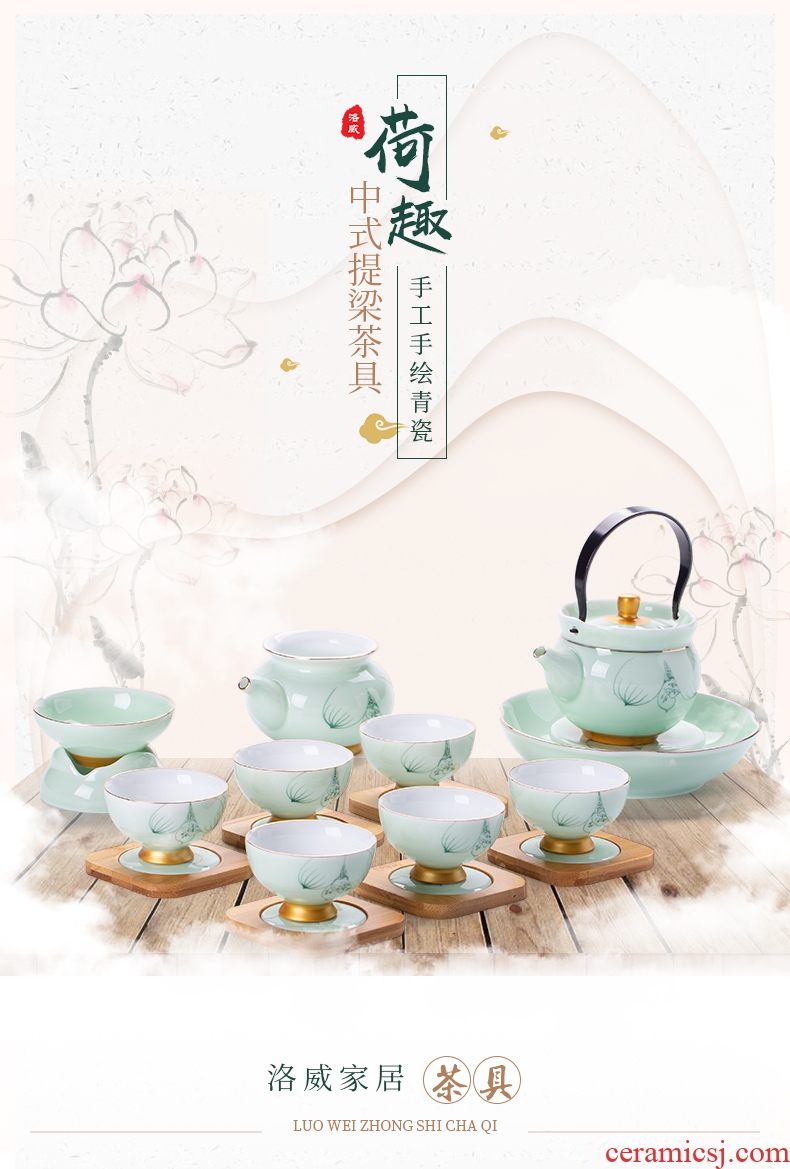 Jingdezhen, hand-painted kung fu tea set suit household whole contracted tureen tea cups ceramic teapot