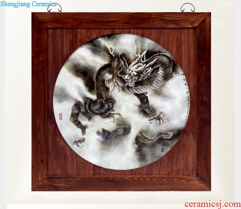 Jingdezhen square porcelain plate painting too qing dragon ao hang a picture to the sitting room adornment office opening gifts