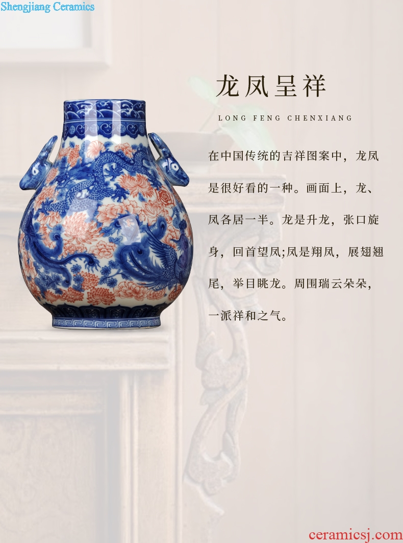 Jingdezhen ceramics Chinese blue and white youligong antique vase rich ancient frame home furnishing articles of handicraft ornament