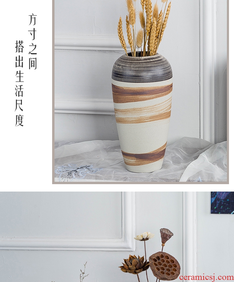Contemporary and contracted vintage handmade ceramic vases, dry flower adornment home sitting room desk furnishing articles European floral organ