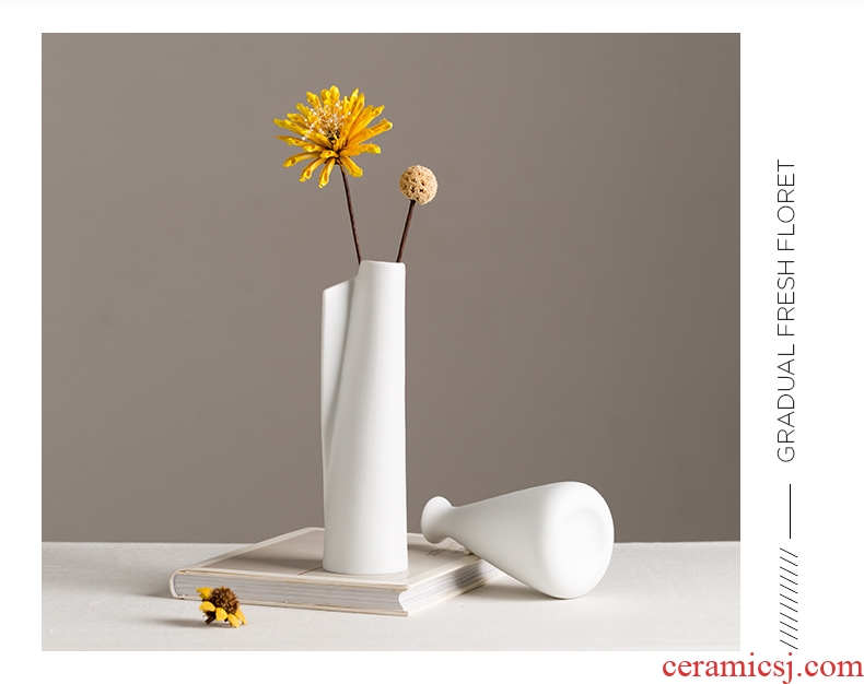 Contracted Nordic dried flower adornment furnishing articles household ceramic flower arrangement of TV bar face white vase sitting room adornment