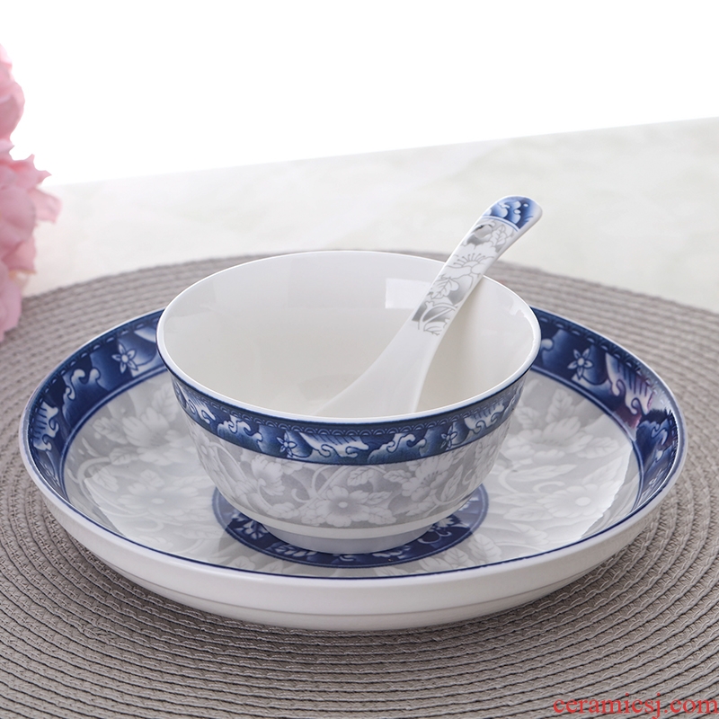 【 indigo flowers bulk 】 0 m the dishes suit household ceramic bowl bowl fish dish of jingdezhen noodles soup bowl