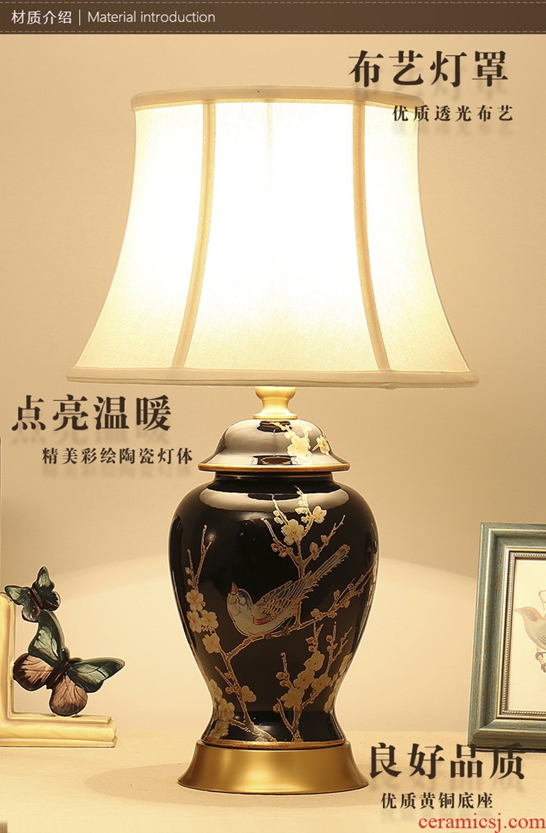 Desk lamp of bedroom the head of a bed lamp new Chinese American sitting room of Europe type restoring ancient ways rural black flowers and birds all copper ceramic desk lamp