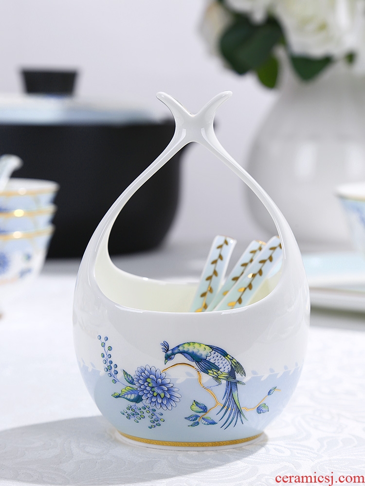 Vidsel bone porcelain tableware Chinese dishes household jobs soup bowl rainbow noodle bowl fish dish plate of high-grade ceramic dishes
