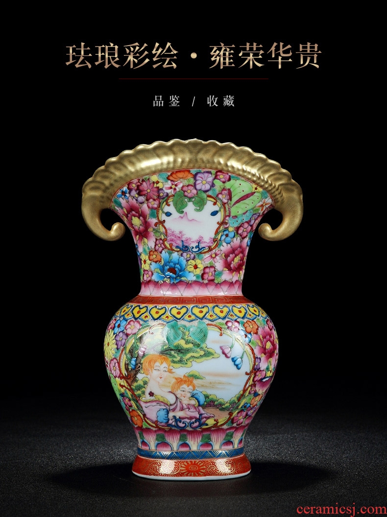 Archaize of jingdezhen ceramics craft vase collection place Chinese high-grade colored enamel paint flower vase
