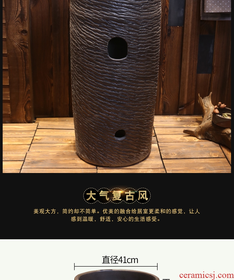 JingYan floor pillar stone grain art ceramic column type lavatory basin vertical integration restores ancient ways the sink