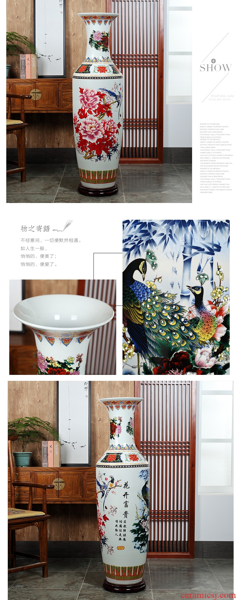 Jingdezhen ceramics powder enamel of large vase hotel opening shop celebrates the flower arrangement sitting room adornment is placed