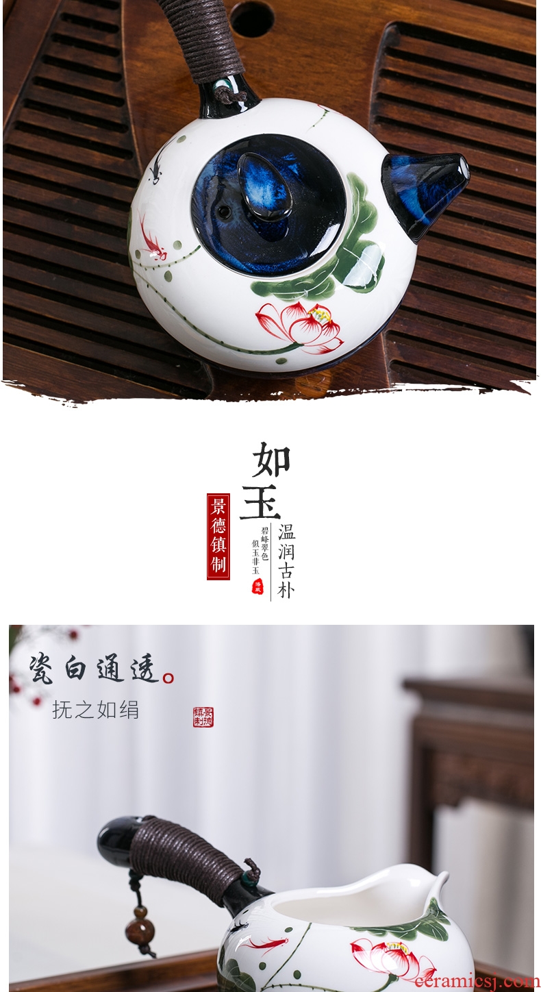 Blower, kung fu tea set household Chinese blue and white porcelain of jingdezhen ceramic cup tea tray contracted teapot