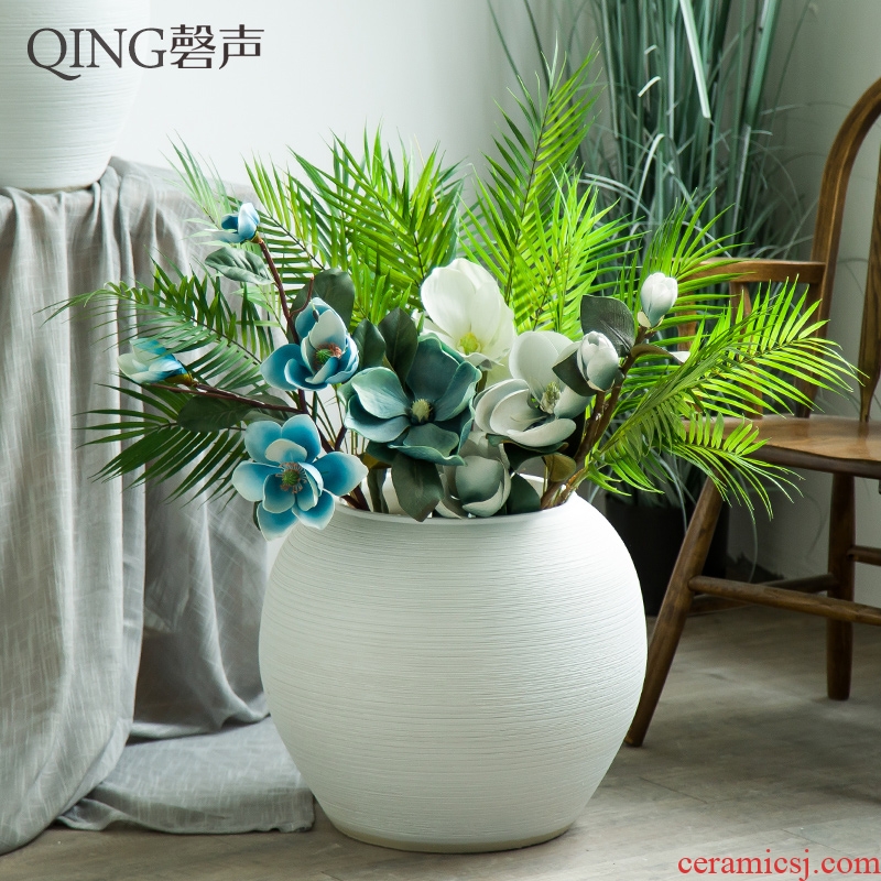 Jingdezhen ceramic vase of large sitting room dry flower arranging flowers furnishing articles contracted and contemporary white clay flowerpots by hand