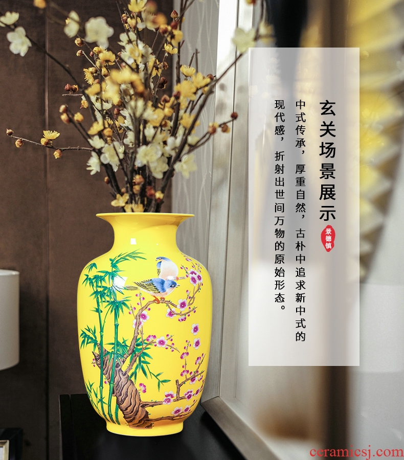 Jingdezhen ceramics from yellow floret bottle of flower arranging new wine sitting room adornment rich ancient frame of Chinese style household furnishing articles