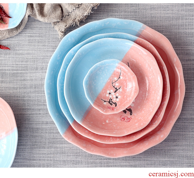 Jingdezhen ceramic dish dish dish home round soup plate creative dumplings Japanese beef dish plate plate tableware